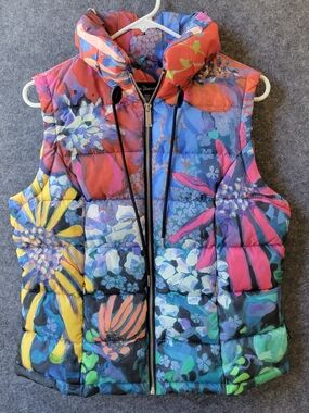 Floral Quilted Puffer Vest - Multicolor Floral